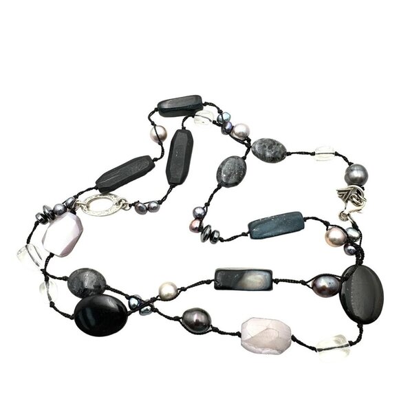 Silpada Womens Necklace N1796 Downtown Necklace Hematite Chalcedony Black Silver - Picture 1 of 3